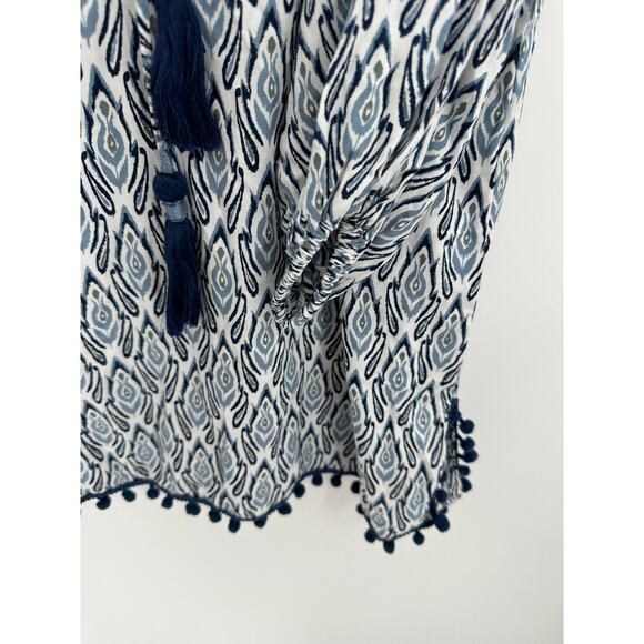 Skemo Women Size Small Blue Printed Sequin Tassel Tunic Swim Coverup Boho - Picture 5 of 9